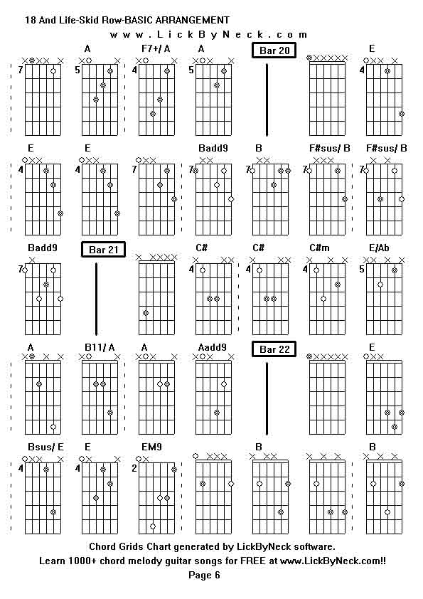 Chord Grids Chart of chord melody fingerstyle guitar song-18 And Life-Skid Row-BASIC ARRANGEMENT,generated by LickByNeck software.